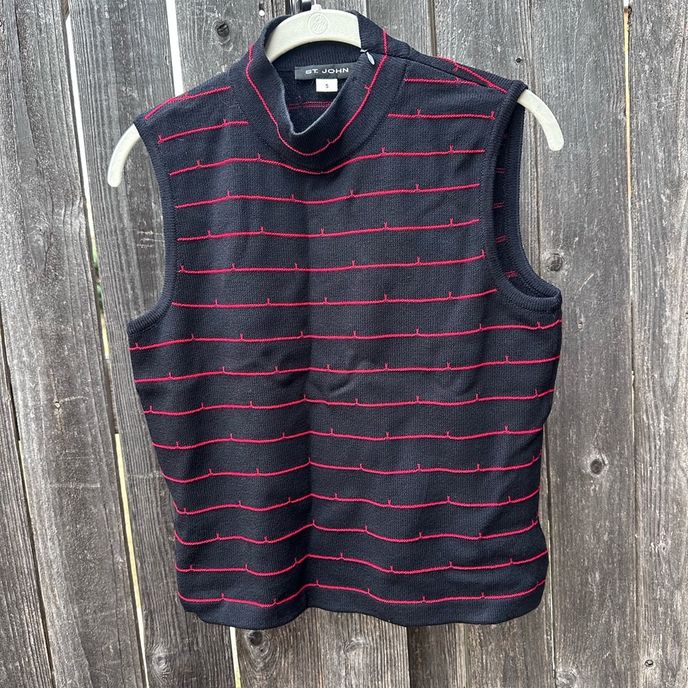 St. John Black and Red Knit Top